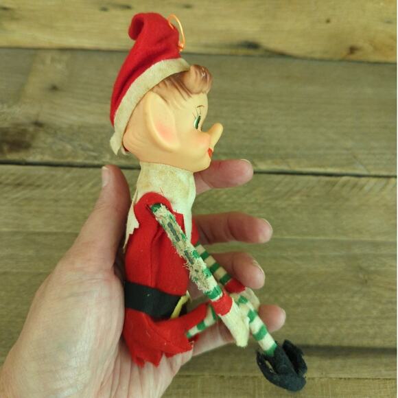 Vintage 1950s MCM Kitschy Red Green and White Oversized Elf Knee Hugger Ornament - Picture 5 of 10